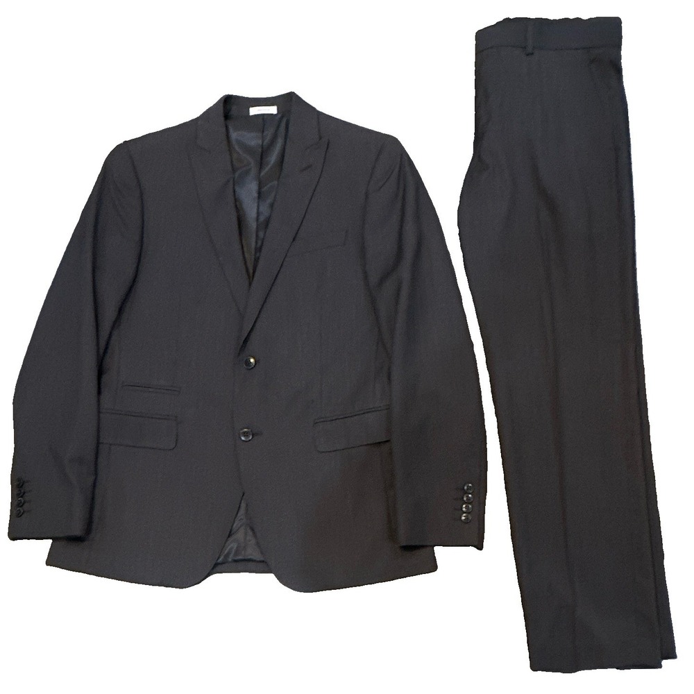 JF J.Ferrar Mens Slim Fit 2-Piece Suit Black 38R Jacket 32x30 Pants
